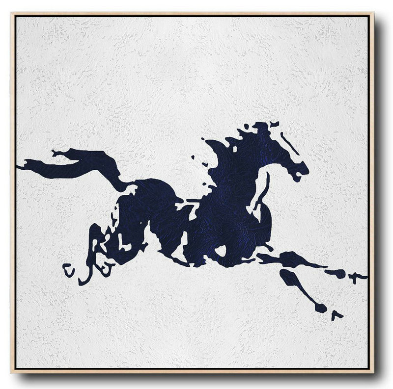 Extra Large Acrylic Painting On Canvas,Hand Painted Navy Minimalist Painting On Canvas,Canvas Artwork For Sale